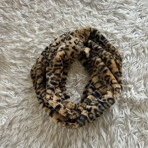 Leopard print faux fur infinity scarf
